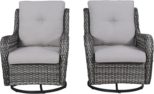Rilyson Wicker Rocking Chair Swivel Chairs - 2 Piece Rocker Patio Chairs Set Rattan Rocking Chair for Outdoor Porch Deck Garden Backyard (Mixed Grey/Grey)
