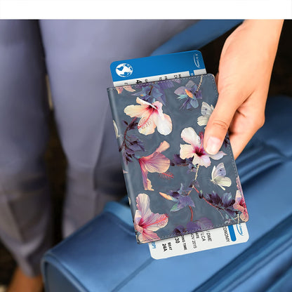 FINTIE Passport Holder Travel Wallet RFID Blocking PU Leather Card Case Cover, Blooming Hibiscus