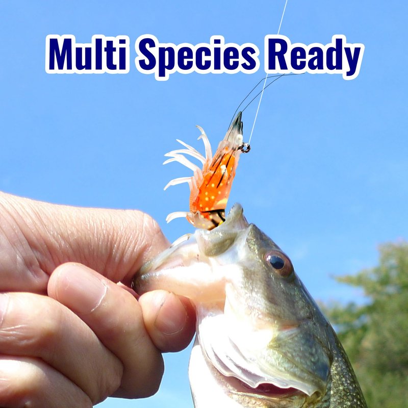 CASTSTRIKE 3Pcs Shrimp Fishing Lures for Saltwater and Freshwater Soft Bait Pre-Rigged Glow Eyes Lifelike Silicone Prawn Jig for Bass Trout Redfish Flounder Crappie Snook Walleye Fishing (3.5 in 3pcs)