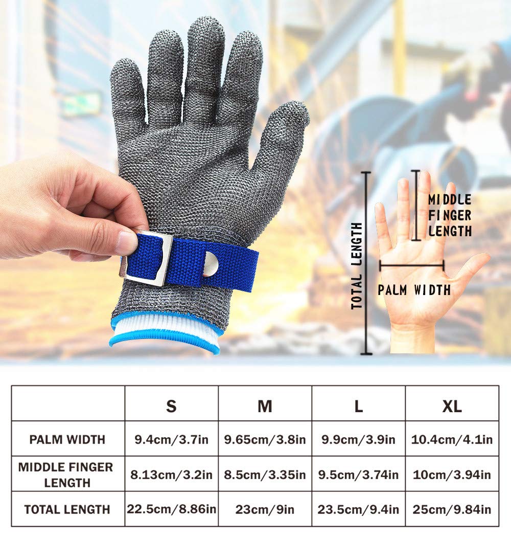 CPTDCL Level 9 Cut Resistant Glove Stainless Steel Mesh Metal Wire Glove Durable Rustproof Butcher Kitchen Cutting Protection (M)
