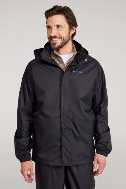 Mountain Warehouse Pakka Mens Waterproof Packable Jacket - IsoDry, Lightweight & Breathable Raincoat with Taped Seams & Packaway Bag - For Spring Summer & Travel Black L