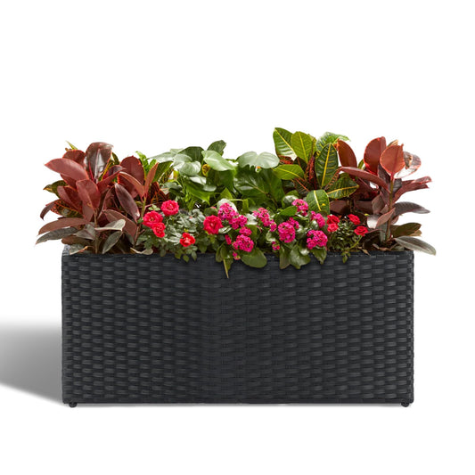 LEWIS&WAYNE Large Rectangular Block Planter Box Handmade Wicker Tall Planters for Outdoor Plants with Removable Liners Modern Planter for Indoor Outdoor Patio Deck - Black, 30''x12''x16''