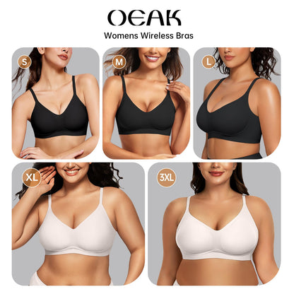 OEAK Womens Wireless Bras Comfortable Push Up Bra No Underwire Bra Full Support Lift Bralette Everyday Seamless Tshirt Bras Small Beige