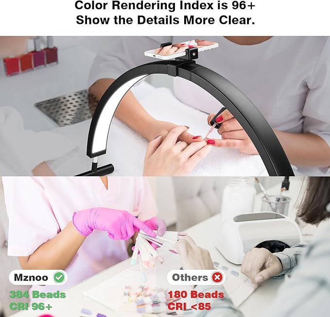 Nail Light for Desk, 30'' LED Half Moon Lamp for Nail Techs, Manicure and Handicraft, Adjustable Color Modes and Brightness, with Phone Holder (Black)