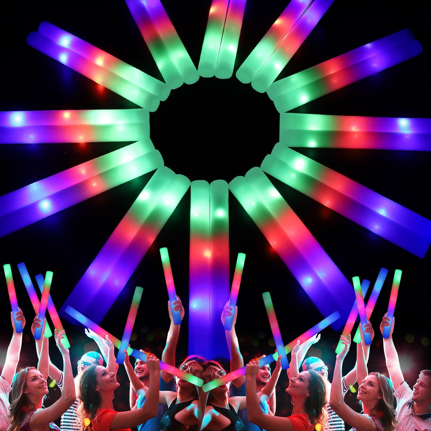 wellent 68 PCS LED Foam Glow Sticks Bulk, Glow in the Dark Party Supplies with 3 Modes Colorful Flashing, Neon Party Favors for Birthday, Wedding, Carnival, Concert, Halloween Glow Sticks