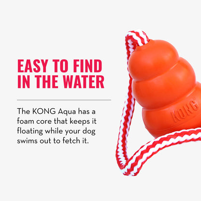 KONG Aqua Floating Fetch Toy - For Water Retrieval, Play & Exercise - With Foam Interior & Rope for Throwing - For Large Dogs, Orange