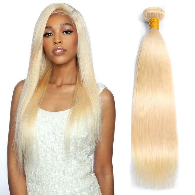 613 Bundles Human Hair Extensions 100g/Bundle 613 Color Real Human Hair Extensions For Women Light Blonde Color Human Hair Bundles 2-3set Can Be Full Head (Straight Hair, 18 Inch)
