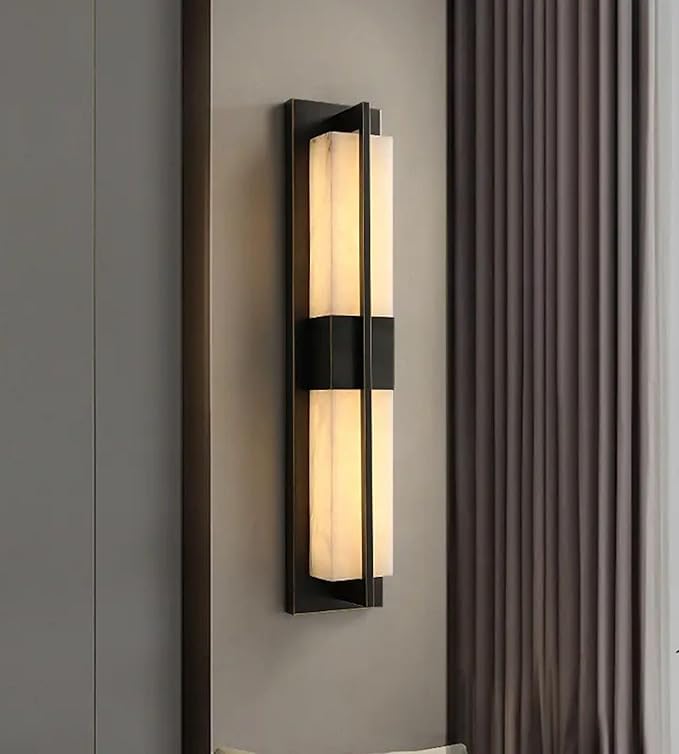 LED Outdoor Wall Lights Fixture Lamps. Modern Elegant Acrylic lampshade with Marble Texture, Aluminum Body. Exterior Black Sconce Wall Lantern IP65 Waterproof Anti Rust. (Modern LED Black 40''H, 24W)