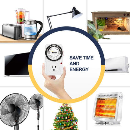 iPower 24 Hour Plug-in Mechanical Electric Outlet Timers Switch Programmable Indoor, Accurate Heavy Duty 3-Prong for Lamps Fans Christmas String Lights, AC 1725W 1/2 HP, UL Listed
