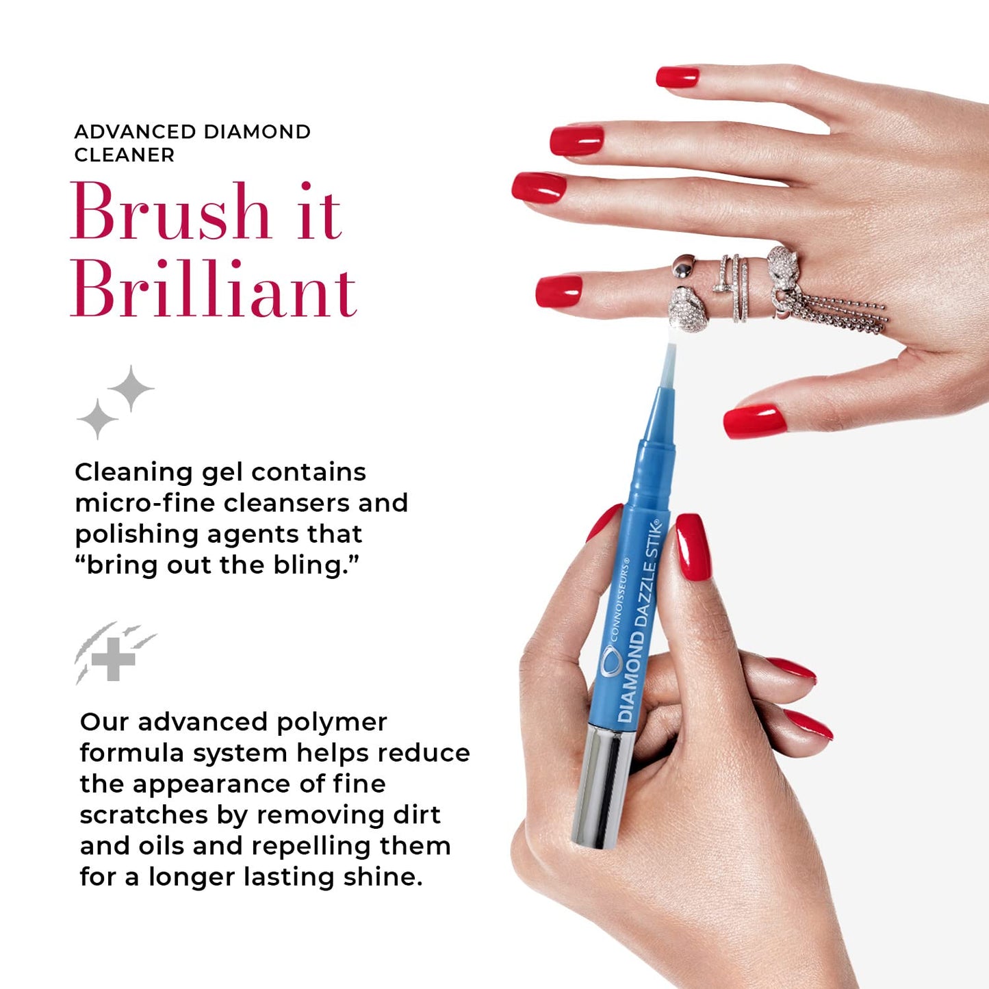 Connoisseurs Jewellery Cleaner Diamond Dazzle Stik | Cleaner for Jewellery Sparkle & Shine | Brush Tip & Compact for Diamonds & Precious Stones (Diamond Dazzle Stik)