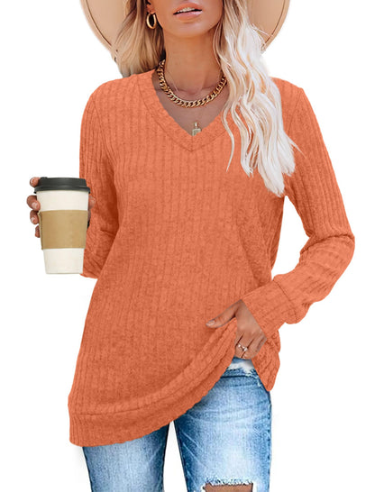 Halloween Sweaters for Women Trendy 2025 V Neck Long Sleeve Thanksgiving Shirts Casual Fall Fashion Tops Pumpkin L