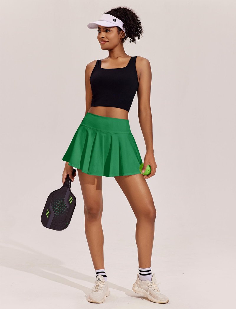 PINSPARK Tennis Skirt for Women Solid Golf Skirts High Waist Breathable Running Skirts with Pockets, Green Medium