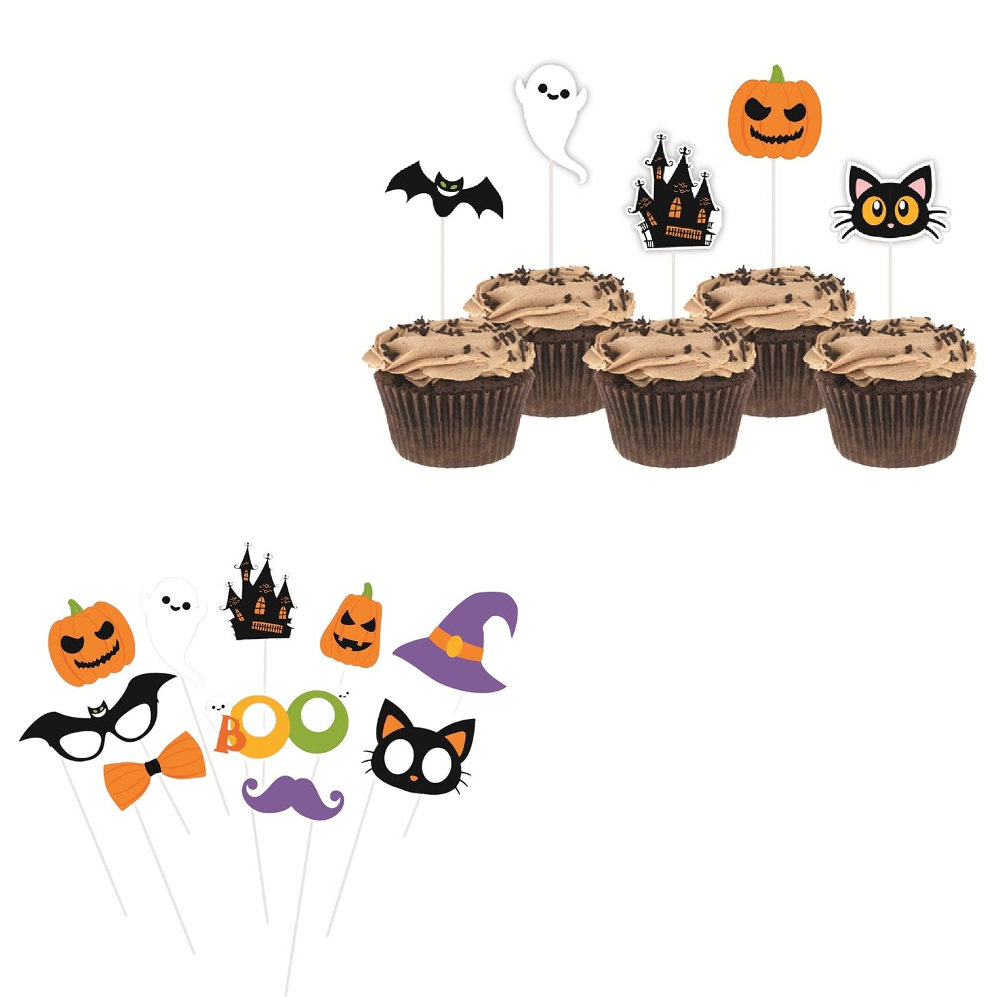 Serves 24 Complete Party Pack Cute Halloween Cats Monsters and Ghosts Includes Plates Cups Napkins Table Cover Balloons Picks Curtains Banner Halloween Party Decorations Halloween Party Supplies