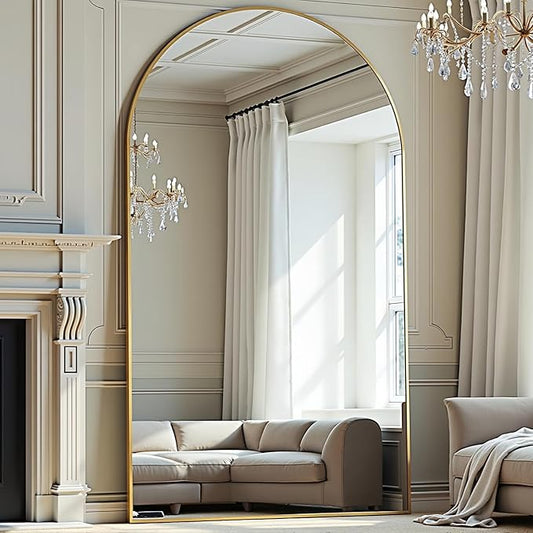 Full Length Mirror, Oversized 78"x38" Arched-Top Floor Mirror, Free Standing Mirrors, Modern Full Body Mirrors with Aluminum Alloy Frame for Bedroom,Living Room, Gold