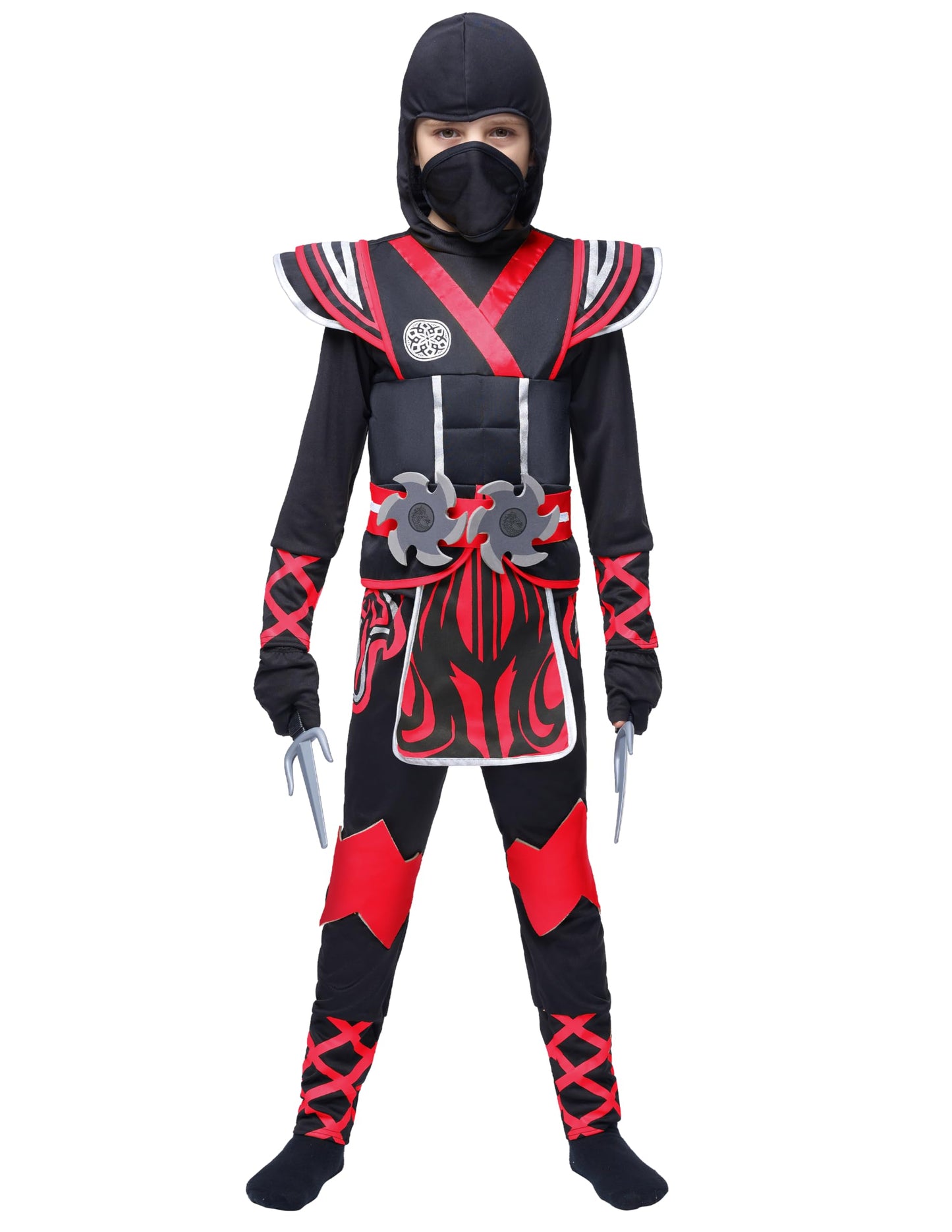 Spooktacular Creations Kids Red Ninja Costume, Child Boy Ninja Outfit Set, Halloween Costume for Toddler Themed Parties, Dress Up (Medium, 8-10 yrs)