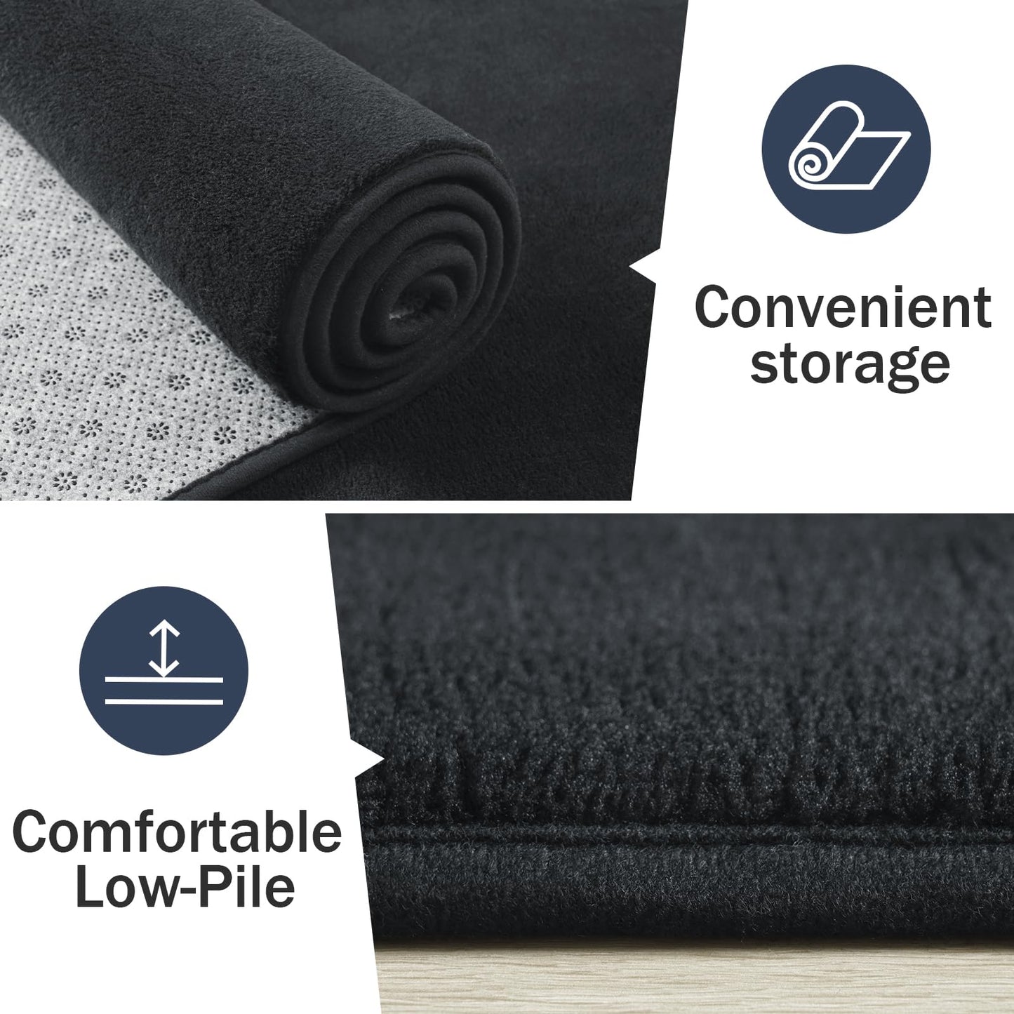 HOMORE 2x3 Small Black Rug, Soft Memory Foam Rugs for College Dorm, Throw Bedside Rug for Bedroom, Non Slip Washable Rugs for Indoor Entryway Entrance Kitchen