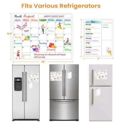 Dry Erase Magnetic Calendar for Refrigerator - 15"x 11.5" Monthly Calendar Whiteboard + 9" x 7" Weekly Planning Board, Fridge Calendar Magnet