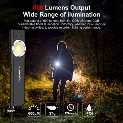 klarus E5 Flat EDC Torch,USB C Rechargeable COB Work Light, 470 Lumens Mini Flashlight with Magnetic Base and Buckle Clip Suitable for Maintenance, Camping, Hiking, Emergency, etc (E5)