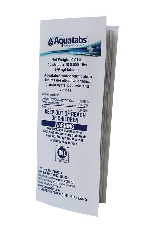 Aquatabs Water Purification Tablets - 49mg | 100 Pack for Hiking, Camping, Emergencies & Home Use