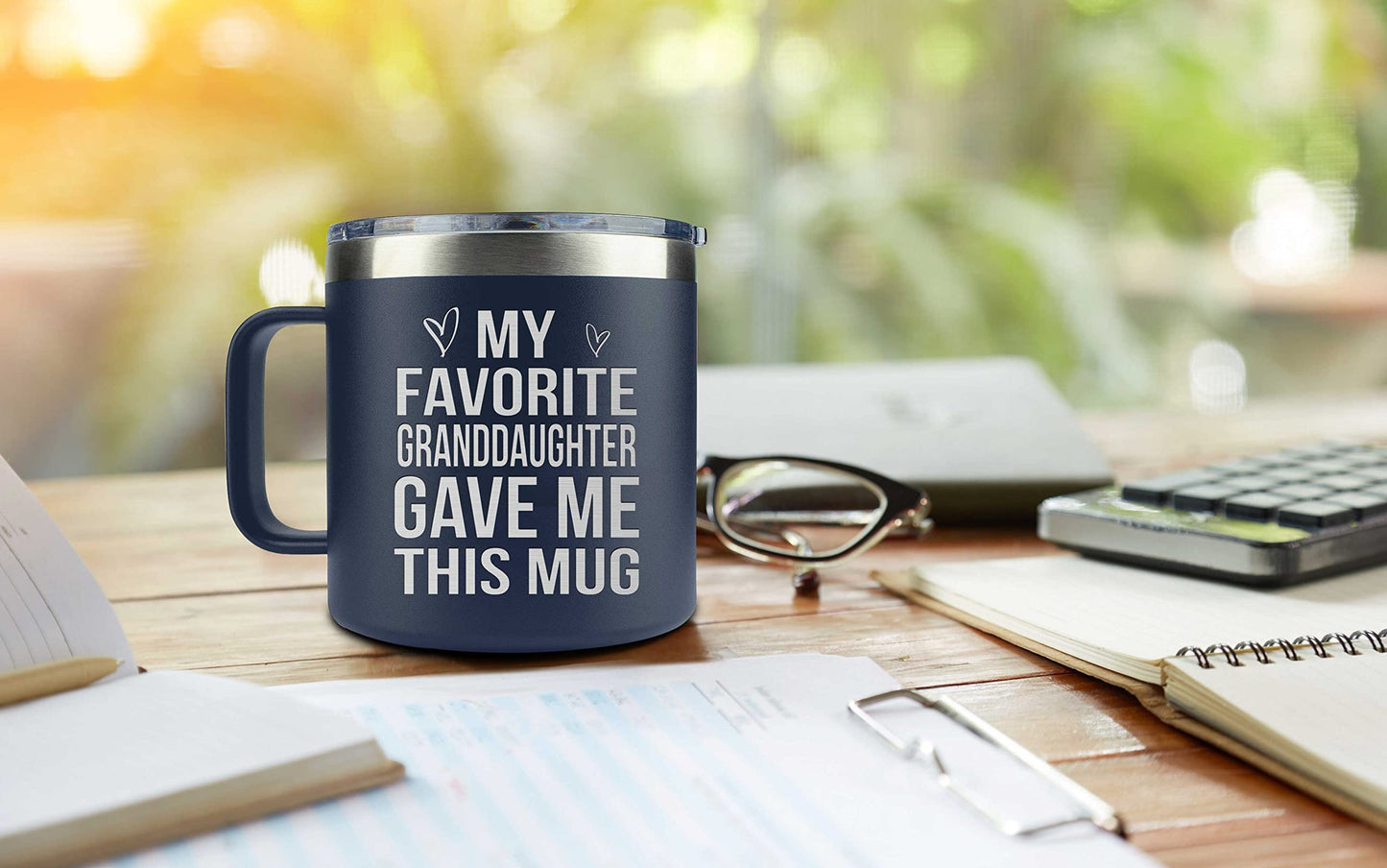 Gifts for Grandpa from Grandaughter, Grandson, Kids on Fathers Day, Christmas, Birthday - Funny Coffee Mug Gifts for Grandparents - Grandparents Insulated Stainless Steel Mug 14oz Navy