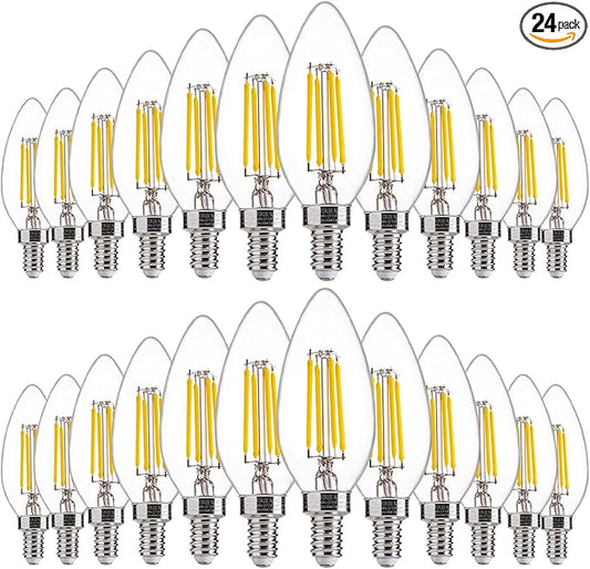 FLSNT 60W Equivalent LED Candelabra Bulbs, Dimmable LED Chandelier Bulbs, E12 Base, 500LM, CRI 82, 24 Pack, 5000K Daylight UL,CA65 Listed.