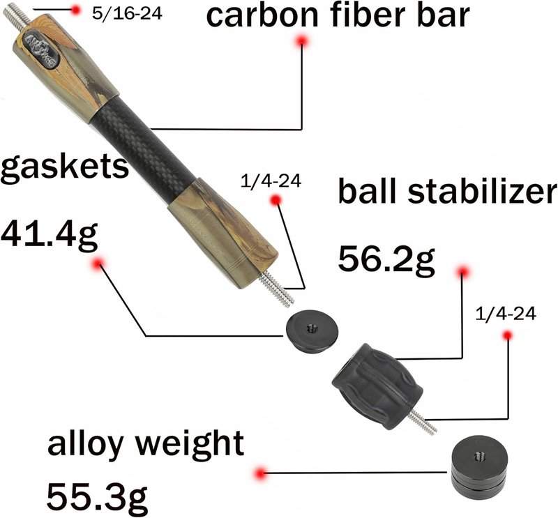 Archery Bow Stabilizer - Carbon Fiber Balance Bar with Damping System | 6", 8", 10", 12", 15" Options