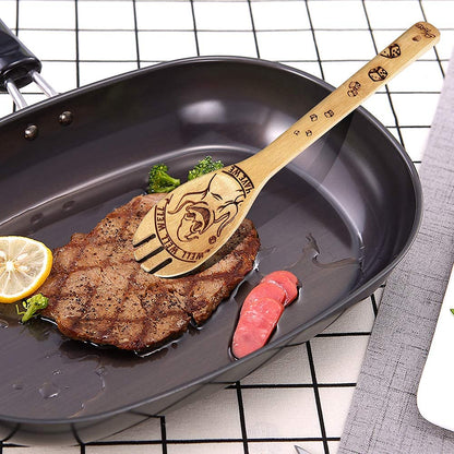 Halloween Idea Utensil Burned Wooden Spoons Set House Warming Wedding Present Slotted Spoon 5 Piece SpoonSet