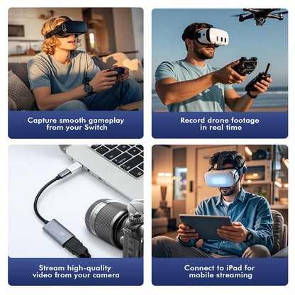 Guermok Video Capture Card, 4K USB3.0 HDMI to USB C Capture Card for Streaming, 1080P 60FPS, Compatible with iPad Mac OS Windows, Quest 3, OBS, PS5/4, Switch2/1, Xbox, Camera (Silver)