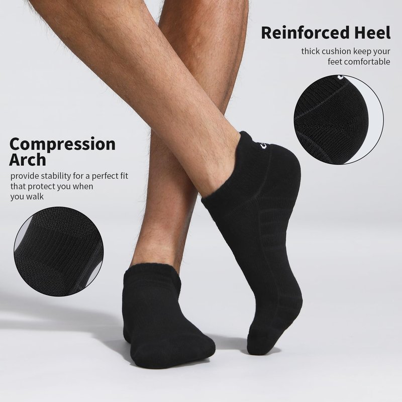 Lapulas Ankle Socks Cushioned No Show Sport Low Cut Socks for Men and Women 6Pairs Black Large