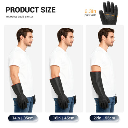 ThxToms Heavy Duty Rubber Gloves, Industrial Chemical Resistant Gloves Waterproof Reusable Protective Work Gloves for Cleaning, Dishwashing,Anti-Slip Design, Soft and Thick, Black, 14" 1 Pair