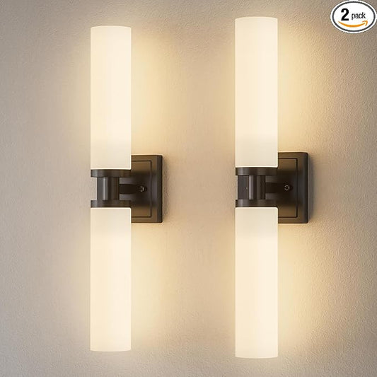 Black Wall Sconces Set of Two, Modern Bathroom Sconce with Frosted Glass, Hardwired Wall Light Fixtures for Bathroom Living Room Bedroom Hallway (Bulbs Not Included)
