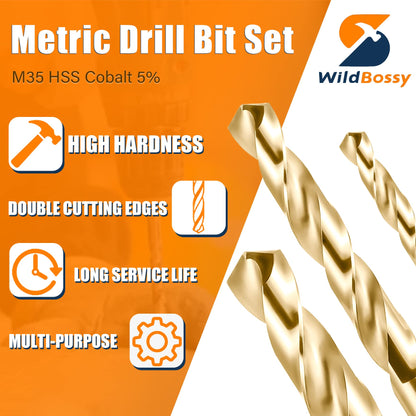 Cobalt Drill Bit Set 12mm - 5pcs, M35 Twist Drill Bits Straight Shank, 12mm High Speed Steel Drill Bits for Drilling in Hard Metal, Stainless Steel, Cast Iron
