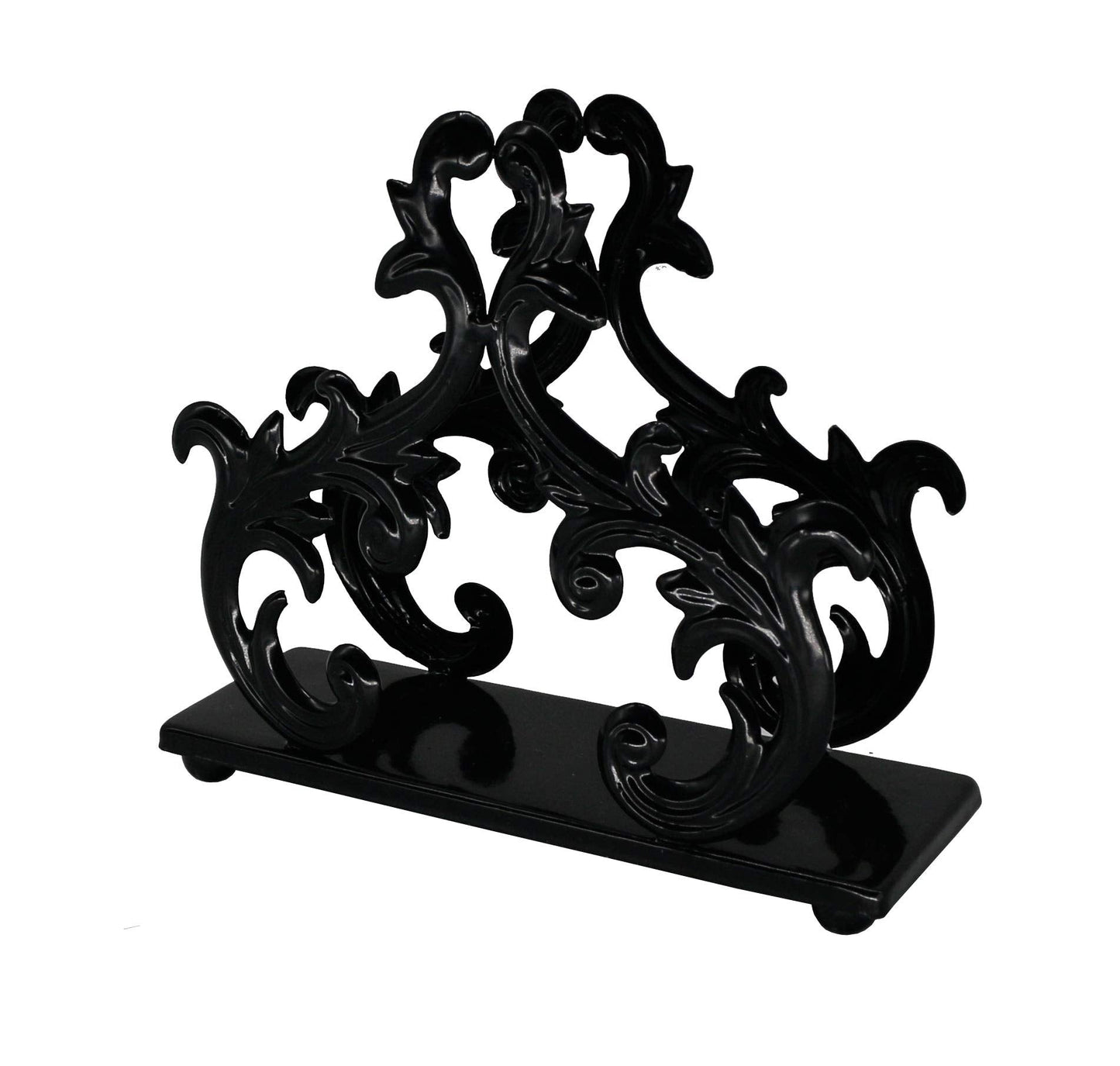 Owlgift Baroque Black Napkin Holder – Decorative Metal Tissue Rack for Tabletop, Mail, or Bill Organizer – 6 x 2 x 5.3 Inches, Glossy Finish for Home or Restaurant Use