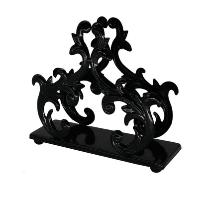 Owlgift Baroque Black Napkin Holder – Decorative Metal Tissue Rack for Tabletop, Mail, or Bill Organizer – 6 x 2 x 5.3 Inches, Glossy Finish for Home or Restaurant Use