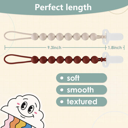 6-Pack Silicone Pacifier Clips for Babies, Safe Teething Beads, Rust-Free Holders, Baby Boy and Girl Essentials, Newborn Must-Have Accessories, BPA-Free