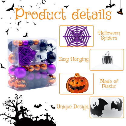 Halloween Ornaments Tree Decorations, 61 Pack Shatterproof Halloween Hanging Ball Ornaments Set with Loop for Party Holiday Indoor Home Decor
