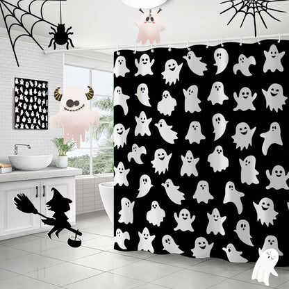 Metawu Halloween Shower Curtain Ghost Shower Curtains Sets Spooky Boo Bathroom Curtain for Kids Washable Waterproof Bathtubs Curtains 72"×72" with 12 Hooks Bathroom Decoration