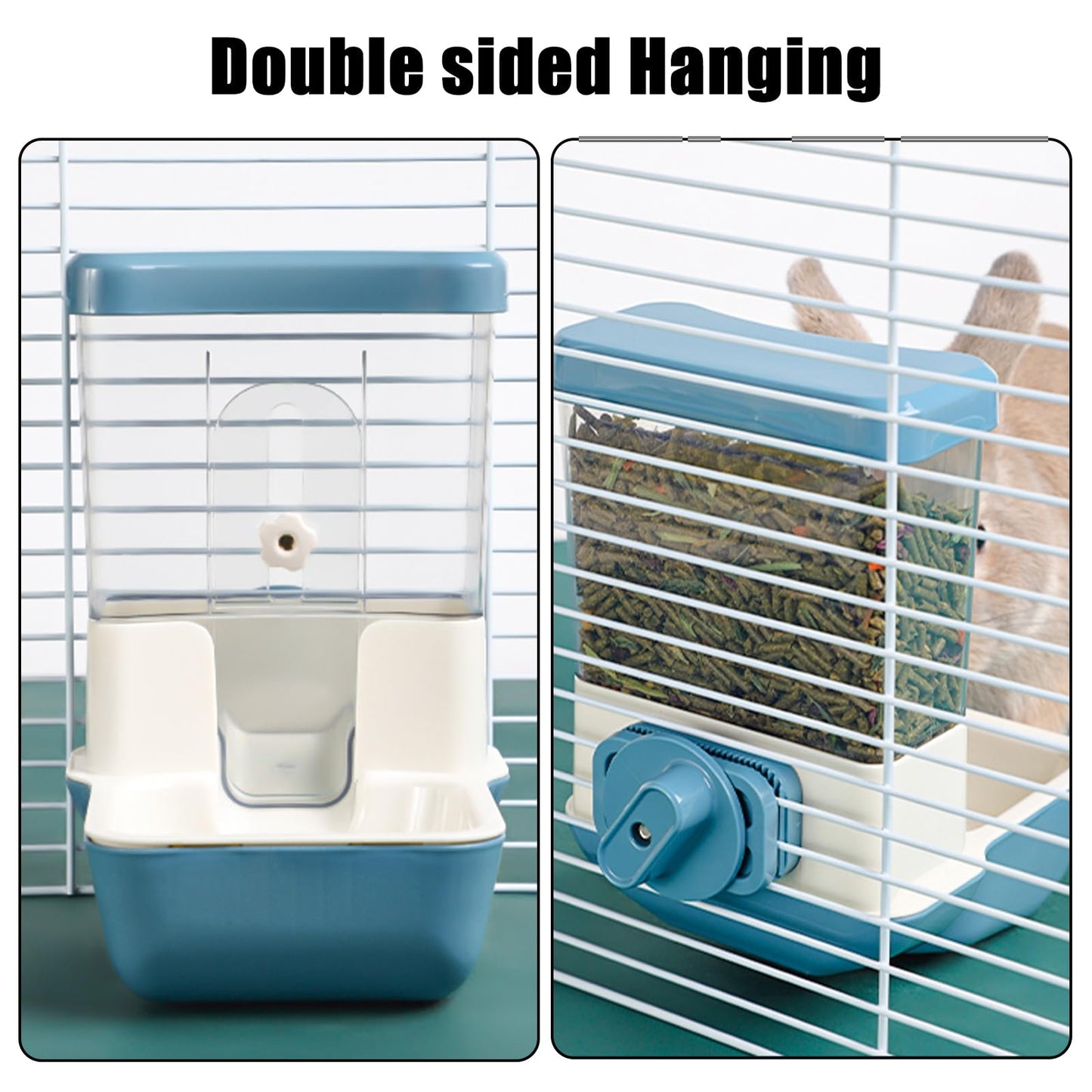 TOKAYIFE Automatic Pet Feeder, 800ml Adjustable Outlet Food Dispenser Power-Free for Small Animal Cage Crate Hutch Rabbit Cat Puppy Guinea Pig Chinchilla Bird Hamster (Grey)