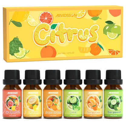Citrus Essential Oils Set, ARVIDSSON Fresh Fruit Essential Oil for Diffuser, Grapefruit, Bergamot, Sweet Orange, Lemon, Lime, Tangerine, Citrusy Scented Oils Gift for Women