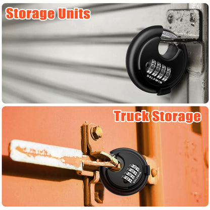 DELSWIN 4-Digit Disc Combination Lock Outdoor - Heavy Duty Combination Padlocks with Hardened Steel Shackle Weatherproof Combo Locks for Gates,Sheds,Fence,Storage Unit (3/8" Shackle, Black,2 Pcs)