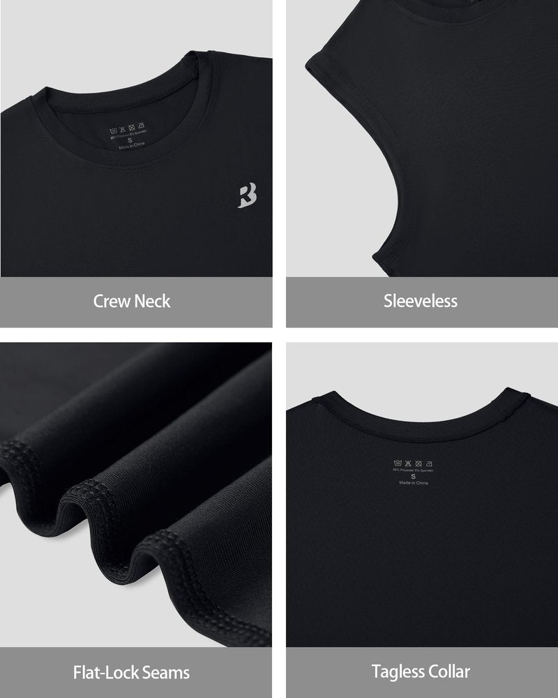 Roadbox Workout Sleeveless Shirts for Men Athletic Gym Basketball Quick Dry Muscle Tank Tops Black