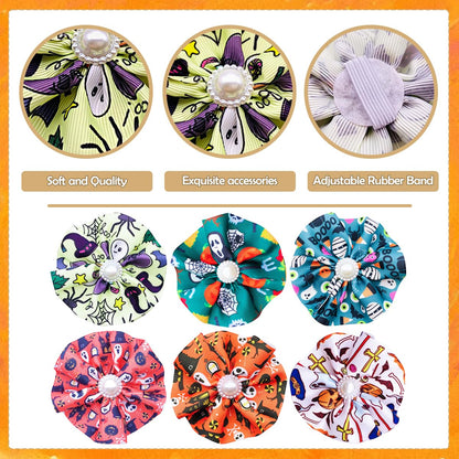 JpGdn 12pcs Halloween Dog Collar Flowers Bows Attachment Sliding for Medium Large XL Puppy Cats Rabbit Party Holiday Grooming Cosume Accessories