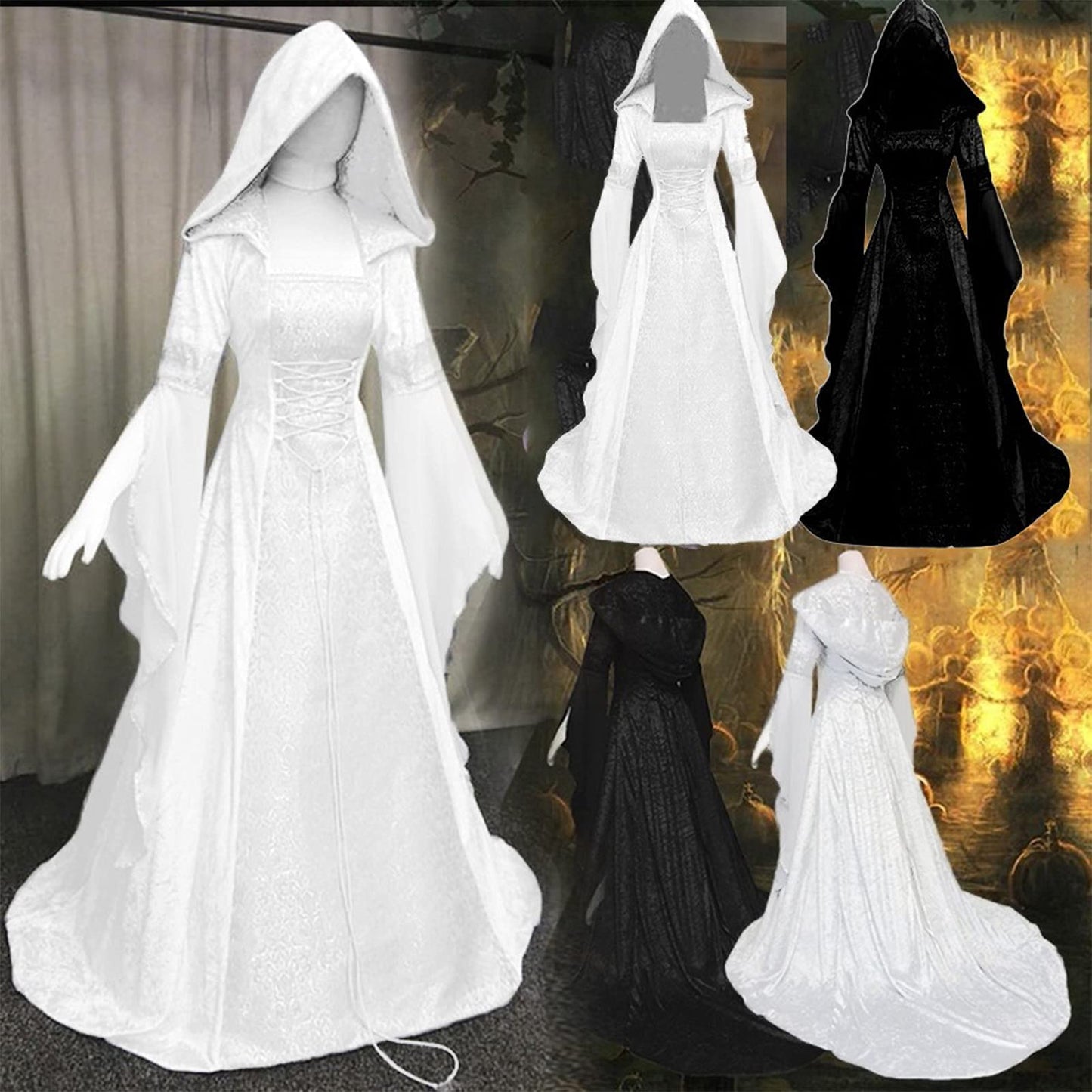 Kahbin Women Hooded Gothic Dress Medieval Corset Renaissance Dress Victorian Dress Halloween Costume