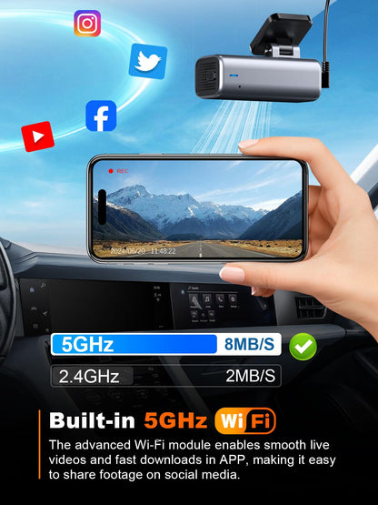 galphi 4K Dash Cam Front, Built-in 5G WiFi, 64GB Card Included, Dash Camera for Cars, Mini Dashcam with Super Night Vision, Loop Recording, G-Sensor, 24 Hours Parking Monitor, Support 256GB Max