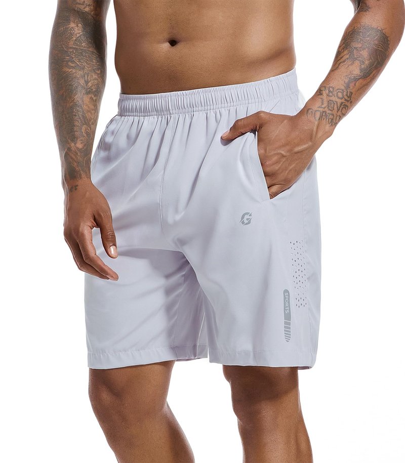 Gesean Mens Athletic Shorts Running Workout Shorts Dry Fast Lightweight Gym Hiking Shorts Light Grey Small