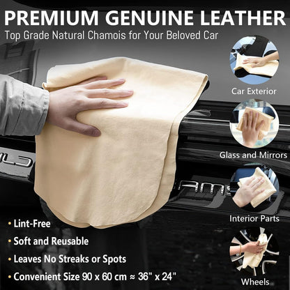 Airlab Large Genuine Chamois Leather XXL/90x60 cm, Shammy Leather Cloth, Car Washing Drying Towel, Natural Real Leather Cleaning Wipes for Mirrors, Glasses, Window, Display, Bathroom & Kitchen