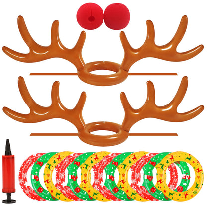 Christmas Inflatable Reindeer Antler Ring Toss Game 2 Sets, 2024 Christmas Games Party Supplies for Family Party (2 Antlers 12 Rings)