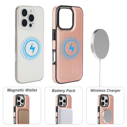 Bocasal for iPhone 16 Pro Wallet Case Compatible with MagSafe Wireless Charging, RFID Blocking Magnetic Leather Case with Card Slots Holder Kickstand Detachable Wrist Strap 6.3 Inch (Rose Gold)