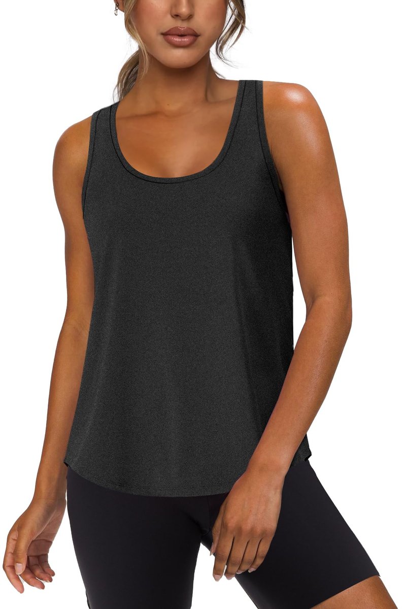 WIHOLL Workout Tops for Women Sleeveless Racerback Tank Top Lightweight Sport Athletic Exercise Running Shirts Spring Fashion Clothing Loose Fit Black L