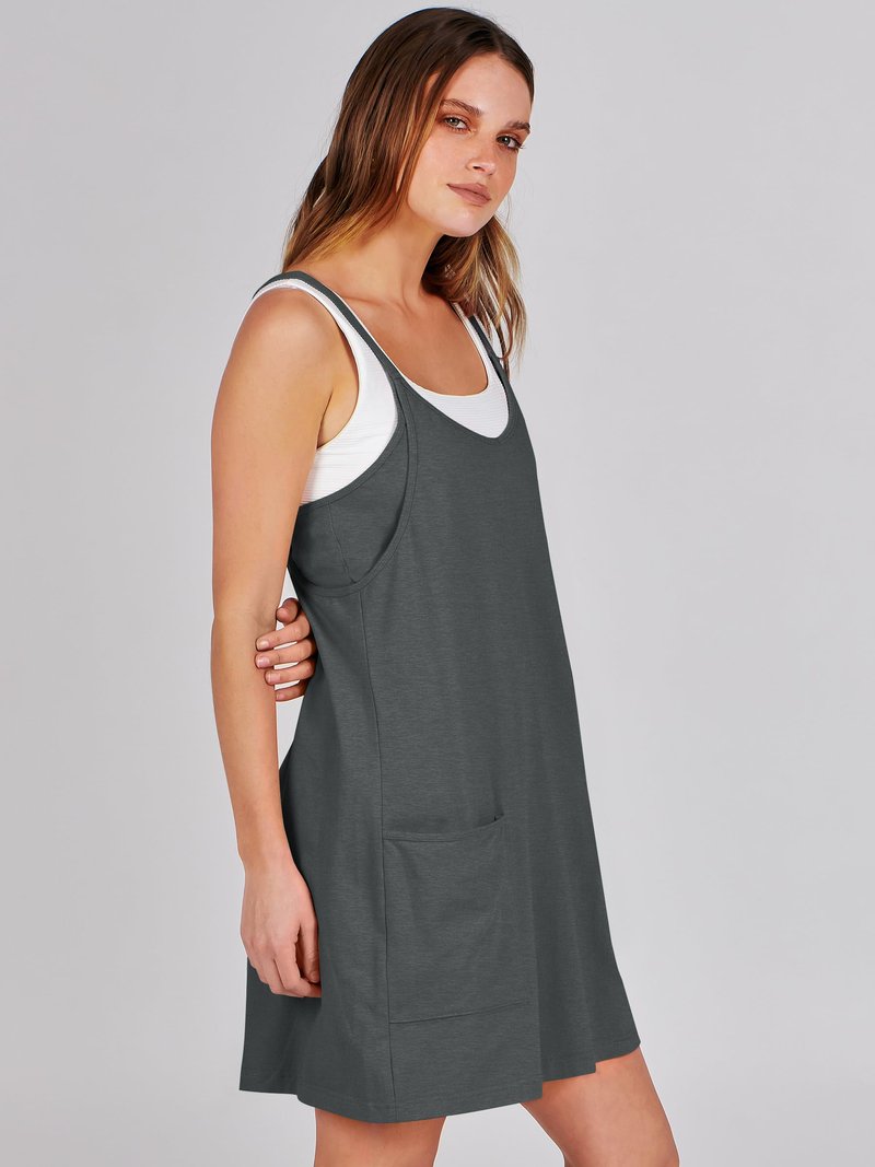 ANRABESS Women Athletic Dress Summer Tennis Workout Active Sports Mini Romper Dress Built in Shorts Travel Vacation Clothes Deep Gray XX-Large